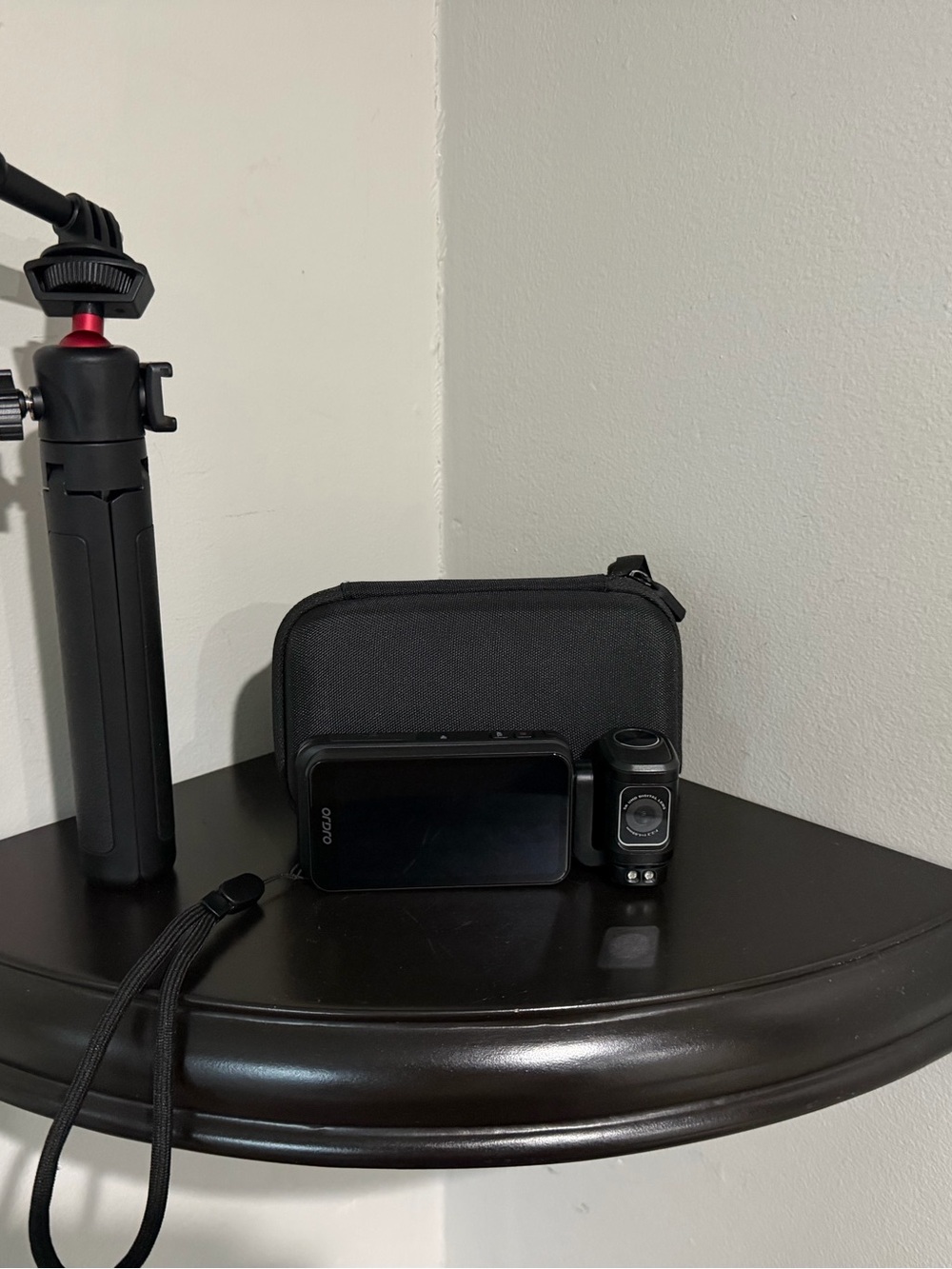 Black Action Camera with Carry Case and Monitor